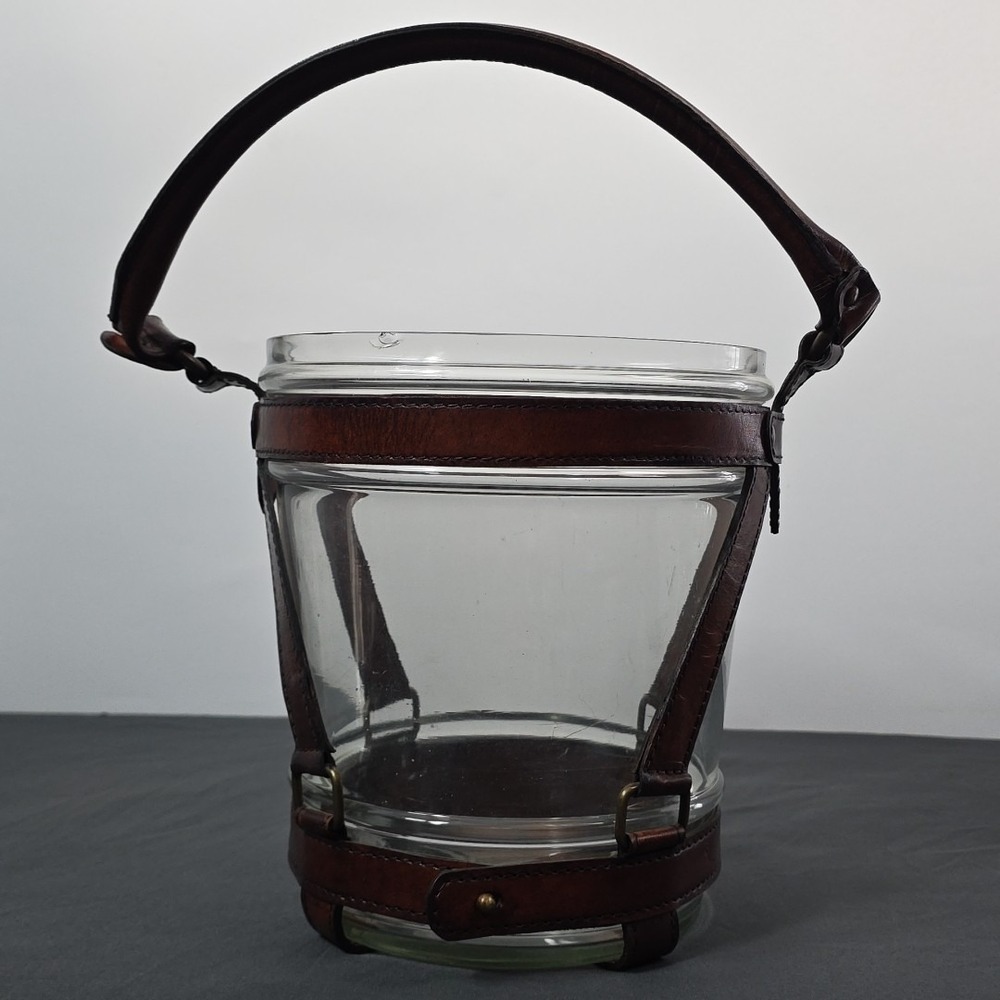 Wesley Leather and Glass Wine Cooler Vintage Cabin Lodge Decor Man Cave‎